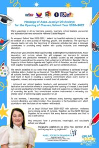 Message of Asec. Jocelyn DR Andaya for the Opening of Classes, School Year 2026-2027